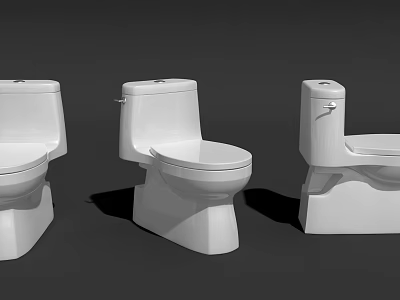Three Modern White Toilet Designs Showcased on Gray Background 3d model