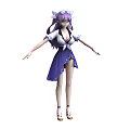 Woman With Purple Hair Wearing White Top And Purple Skirt With Hair Accessory