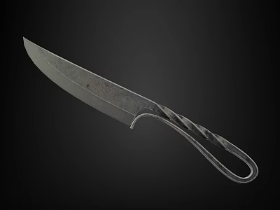 Tactical Combat Knife with Curved Sharp Blade and Twisted Metal Handle Design 3d model