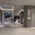 Elegant Modern Bathroom Showroom Interior Design With Freestanding Bathtub And Vanity