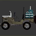 Detailed Beige Toy Jeep Model With Blue Storage Tank Large Wheels And Open Cockpit