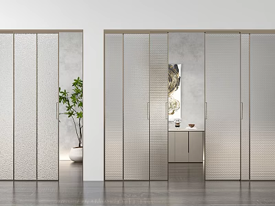 Modern Glass Sliding Doors For Interior Partition With Indoor Plant Cabinet Mirror 3d model