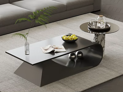 Modern Minimalist Black Coffee Table Set With Marble Side Table For Luxury Living Room Decor 3d model