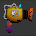 Colorful Toy Weapon With Yellow Body Silver Pipes Orange Muzzle And Purple Grip