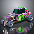 Purple Custom Car With Cartoon Patterns Green Dinosaur Pink Mushroom And Turbocharger