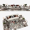 Modern Sofa Coffee Table Combination With Decorative Pillows Area Rug And Table Lamps 3d model