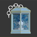 Blue Glass Mosaic Lantern With Gold Frame And Chain Handle Design 3d model
