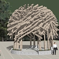 Wood construction of pavilion 3d model