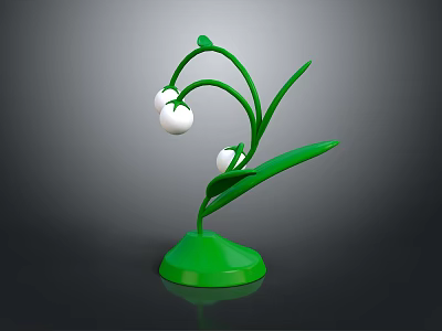Green Decorative Plant with White Flowers Stems and Leaves on Base 3d model