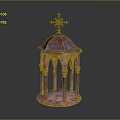 Pink Toned Dome Structure With Cross Top Spiral Columns And Arched Design Features
