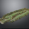 Detailed Golf Course Model With Green Lawn Winding Fairways And Trees