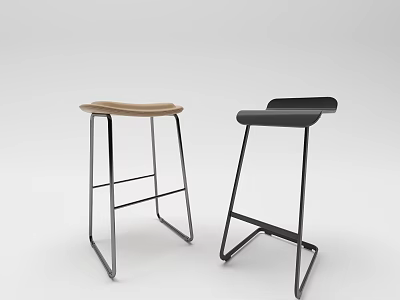 Modern Black And Wooden Bar Stools With Metal Frame Design 3d model