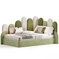 Kids Bed with Curved Headboard Brown Beige Pillows and Soft Blanket