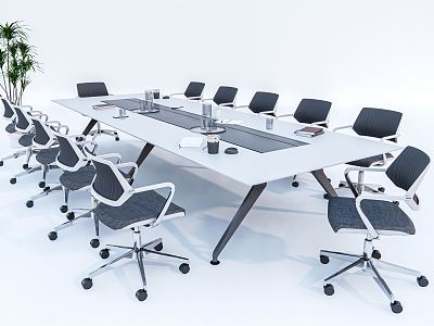 Modern Conference Table and Chair Conference Table Office Table and Chair Potted Plant Office Furniture model