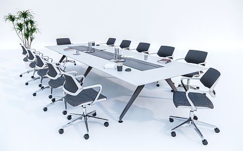 Modern Conference Table and Chair Conference Table Office Table and Chair Potted Plant Office Furniture 3d model