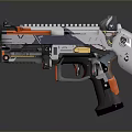 Futuristic Sci Fi Pistol Weapon With Mechanical Design Gray Orange Color And Tactical Grip