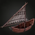 Traditional Wooden Boat With Decorative Sail Intricate Patterns And Handcrafted Wooden Frame