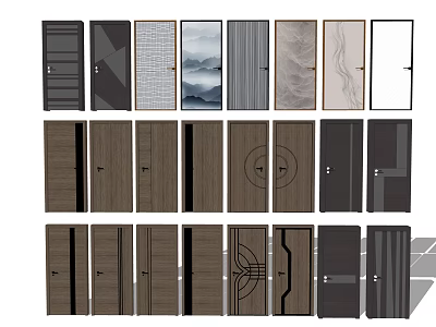 Diverse Hinged Doors Collection With Modern Styles Wooden Patterns And Various Designs 3d model