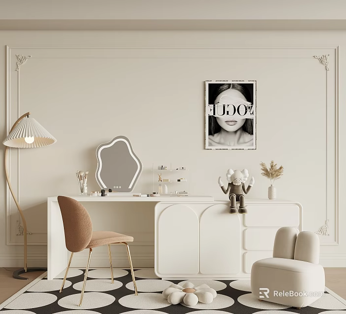 Elegant Entryway Cabinet And Sideboard With Decorative Mirror And Table Lamp 3d model 