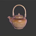 Traditional Handcrafted Ceramic Teapot with Bamboo Handle and Natural Amber Glaze Finish