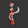 Game Anime Character In Red Christmas Costume With Cat Ears White Trim And Striped Stockings