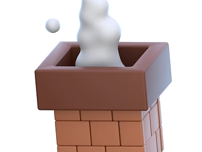 Brick Chimney With White Smoke Rising On Top And Small White Ball Floating 3d model