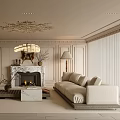 Elegant Living Room Interior With Fireplace Chandelier Sofa And Decorative Elements 3d model