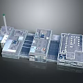 Cartoon Scene Of 3D Industrial Factory Complex With Connected Buildings Chimney And Roof Equipment