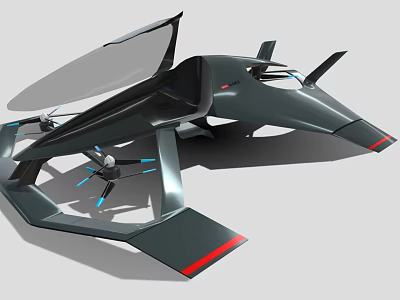 Futuristic Black Flying Vehicle Design With Transparent Canopy Propellers And Red Accents 3d model