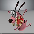 Playful Pink Cartoon Creature With Big Eyes Open Mouth Brown Ears And Star Decorated Paws