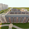 Multi story Red Brick School Building With Gray Roof And Green Lawns In Campus