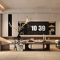 Modern Elegant Living Room Interior With Chinese Elements Beige Sofa Round Painting And Coffee Table