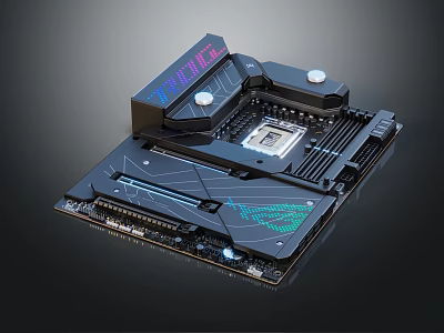 High Performance Gaming Motherboard With RGB Lighting Heat Sink CPU Socket And Circuit Design 3d model