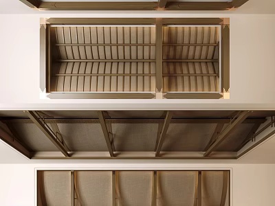 Modern Ceiling Design With Wooden Grille Structural Beams And Grid Pattern 3d model