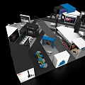 HARMAN Exhibition Booth Design With Blue Backdrops Reception Desk And Product Displays