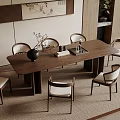Modern Chinese Style Wooden Dining Table Set With Six Chairs And Decorative Elements