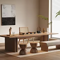 Tea Table and Chair Combination Solid Wood Tea Table Round Stool Bench Tea Set Combination Tea Table 3d model