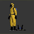 Yellow Protective Suits With Standing And Crouching Figures On Gray Background 3d model