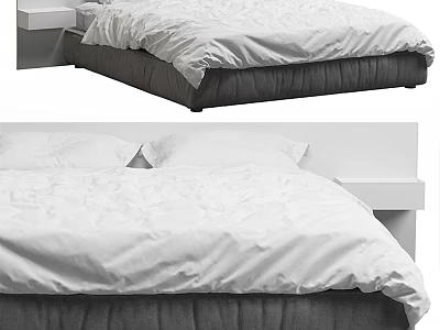 Modern Double Bed Interior With White Bed Sheets Gray Frame And Bedside Table 3d model