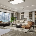 Modern Living Dining Room Interior With Large Window City View Sofa Coffee Table And Plants