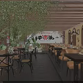Charming Restaurant Interior With Arched Windows Wooden Tables Framed Artworks And Greenery Decor