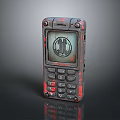 Vintage Handheld Computer with Screen Display Keypad Retro Worn Design Red Accents and Classic Interface
