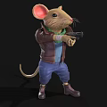 Cartoon Mouse Character Wearing Brown Leather Jacket Blue Jeans Green Scarf Holding Gun And Boots