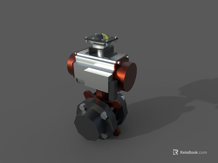 Industrial Actuated Ball Valve With Metal Body Red Components And Flanged Ends 3d model 