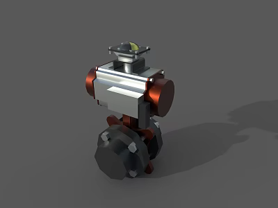 Industrial Actuated Ball Valve With Metal Body Red Components And Flanged Ends 3d model