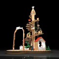 Colorful Decorative Play Structure With Tower Slide Cottage Star Archway And Green Plants