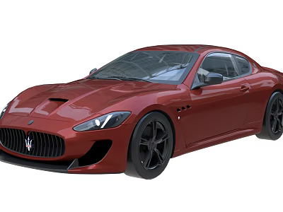 Red Maserati Sports Coupe With Sleek Design Black Wheels And Front Grille 3d model