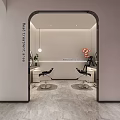 Modern Hair Salon With Starry Ceiling Purple Walls Orange Lighting Barber Chairs And Product Shelves