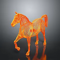 Orange Grid 3D Horse Sculpture With Geometric Lines And Digital Art Design