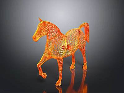 Orange Grid 3D Horse Sculpture With Geometric Lines And Digital Art Design 3d model